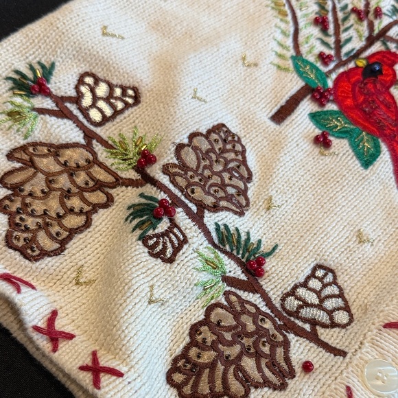 Vintage Embroidered Cardinal & Pinecone Christmas sweater Vest by In Resource M - Picture 2 of 16